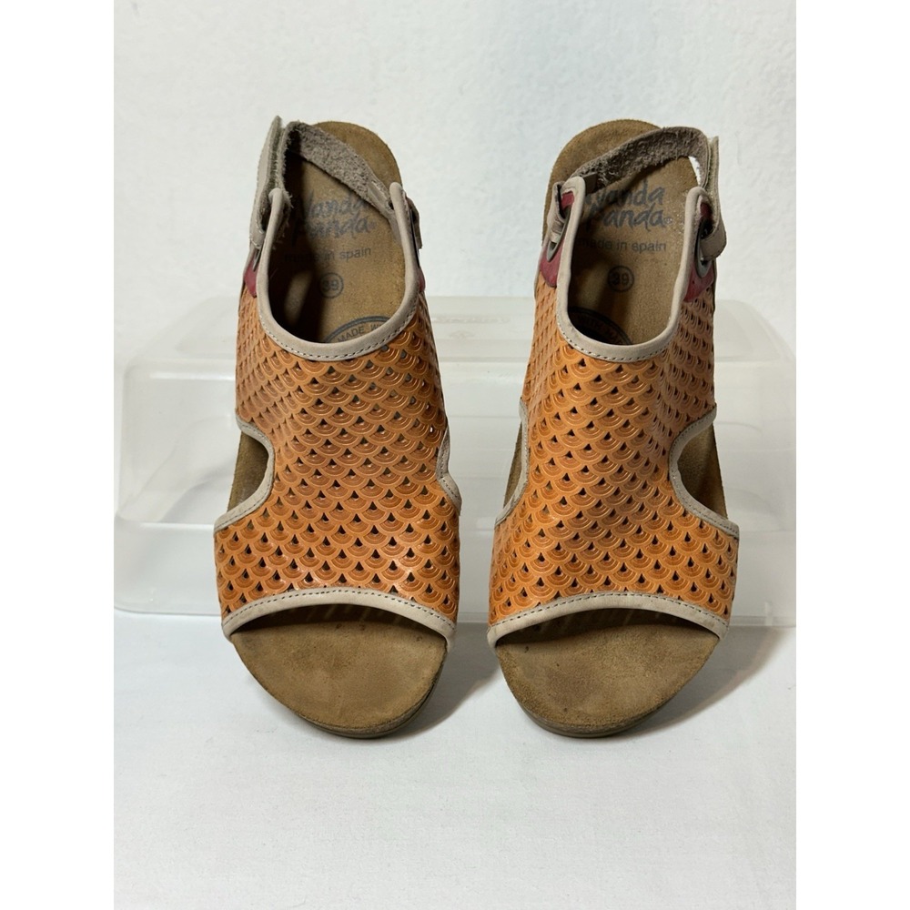 Wanda Panda Womens Sandals Orange Leather Heel Size 8/39